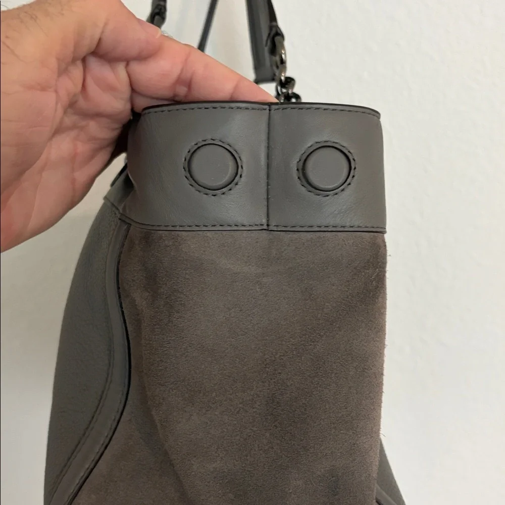 Coach Leather and Suede Shoulder Bag in Dove Gray with Gun Metal Hardware - Picture 8 of 16